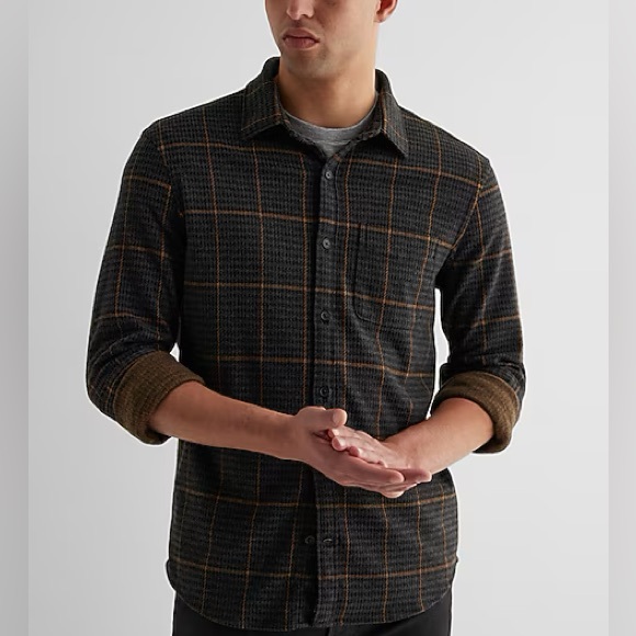 Express Houndstooth Plaid Sweater Flannel Shirt - Picture 1 of 7